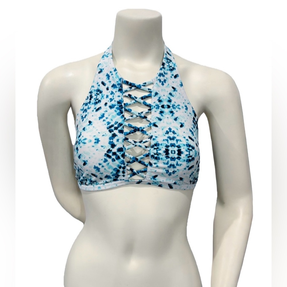 Hollister Swim Blue Tie Dye Lace-Up Halter Bikini Top Size M